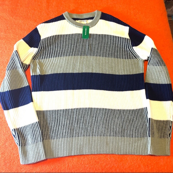 Frank and Oak green, navy and white stripes organic cotton ribbed sweater NWT - Picture 3 of 9
